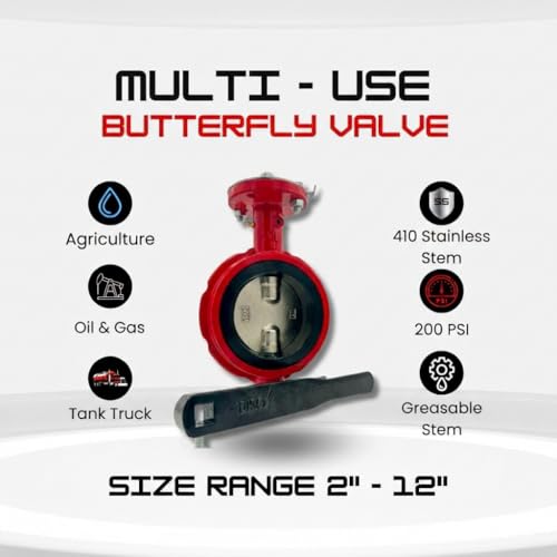 3 Butterfly Valve, Wafer, 200 Psi, Ductile Iron Body, Red (3") - size: 3 Inch