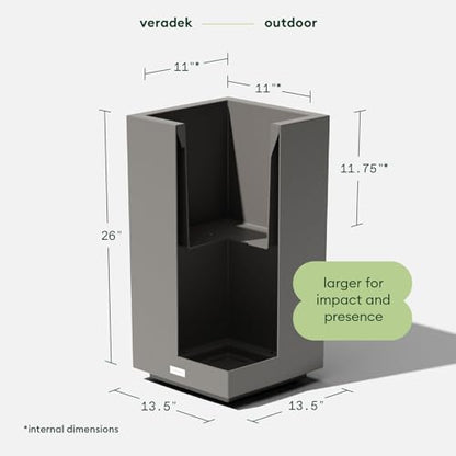 Veradek Block Series Pedestal Planter - Tall Rectangular Outdoor Planter - color: Gray, size: 26"H x 13.5"W - 2 Pack