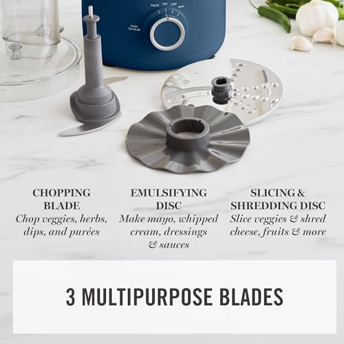 Martha Stewart 10 Cup Food Processor & Electric Chopper, One Touch Pulse - color: Indigo Blue