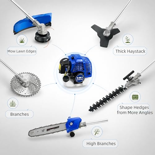 5 in 1 Gas Hedge Trimmer Weed Eater 41.5cc 2-Stroke Multi-Function Tools - color: Blue
