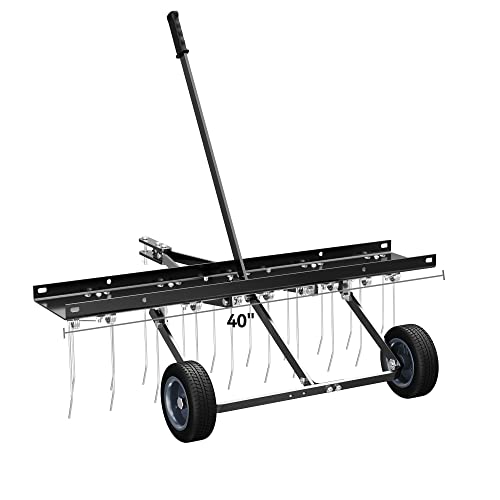 YITAMOTOR 40" Tow Behind Pine Needles Rake with 20 Spring Steel Tines
