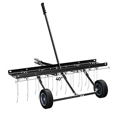 YITAMOTOR 40" Tow Behind Pine Needles Rake with 20 Spring Steel Tines