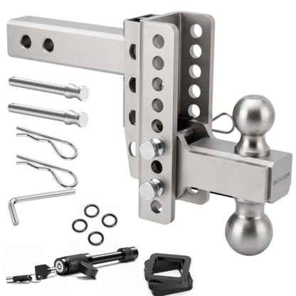 Zero-Noise Adjustable Trailer Hitch for 2 Inch Receiver - 8 Inch Drop/Rise - color: Grey, size: 8 Inch Drop/Rise