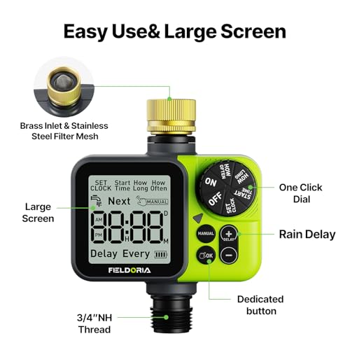 Sprinkler Timer, Brass Inlet Programmable Watering Timer for Garden Hose Fits 3/4” US Faucet, Outdoor Soaker Hose Timer w/Rain Delay/Manual/Automatic Watering, Drip Irrigation for Lawn Yard - color: Green