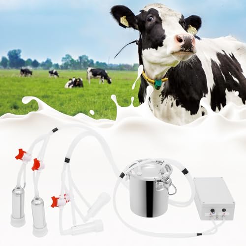 Electric Cow Milking Machine 2-in-1 Portable Rechargeable Goat Milker Adjustable Suction Pulsation Vacuum Pump Electric Milker for Goats and Cows with Stainless Bucket (5L) - size: 5L