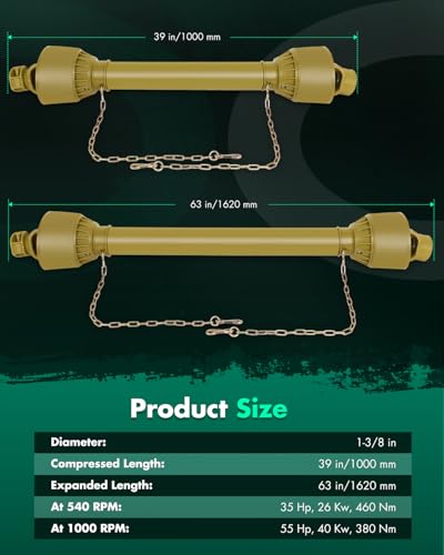 SCITOO Yellow 39"-63" PTO Shaft, 1-3/8" PTO Drive Shaft - color: Yellow, size: 39"-63"