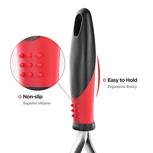 Joyoldelf Heavy Duty Potato Masher, Stainless Steel Integrated Masher Kitchen Tool & Food Masher/Potato Smasher with Non-slip Handle, Perfect for Bean, Vegetable, Fruits, Baby Food, Avocado, Meat - color: red-black