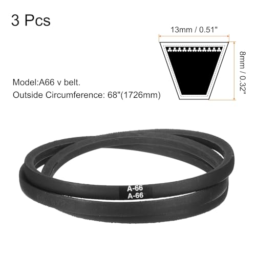 uxcell 3pcs A66 or 4L680 Classic Wrapped Rubber V-Belt, 66"(1676mm) Inside Circumference, A Profile V Belt - size: A66