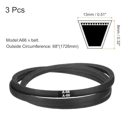 uxcell 3pcs A66 or 4L680 Classic Wrapped Rubber V-Belt, 66"(1676mm) Inside Circumference, A Profile V Belt - size: A66