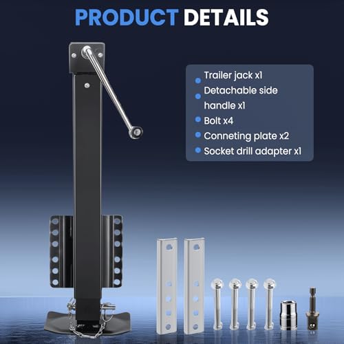 8000 lbs Trailer Jack, 20-24V Drill Compatible, Heavy Duty - color: Black