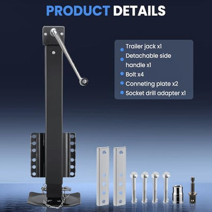 8000 lbs Trailer Jack, 20-24V Drill Compatible, Heavy Duty - color: Black