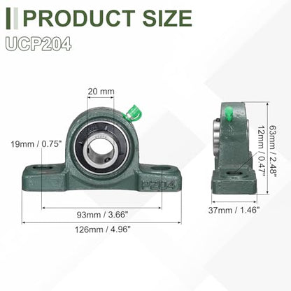 uxcell UCP204 Pillow Block Bearings, 20 mm Bore Self Alignment, (ABEC3) - size: UCP204 (Bore 20mm)