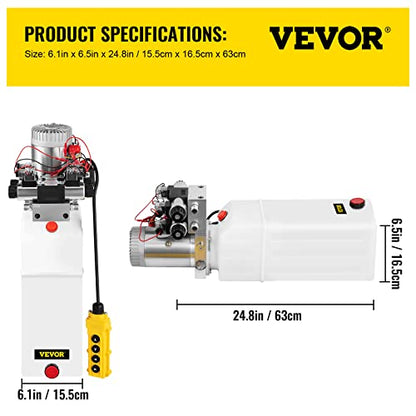 VEVOR Hydraulic Pump 12V DC Hydraulic Power Unit Double Acting Double Solenoid Hydraulic Power Pack Unit with 8L Plastic Tank Max Pressure 200 Bar for Car Liftng