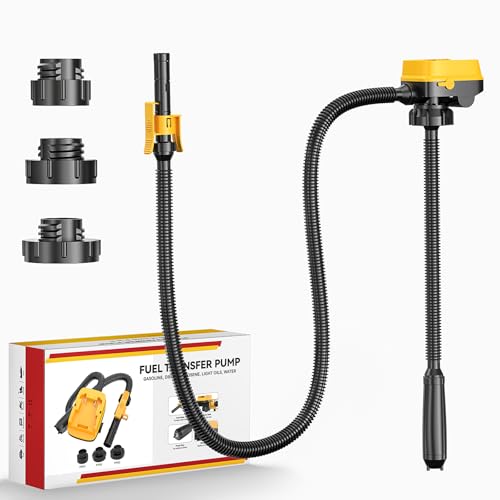 DIYtoolifz Cordless Fuel Transfer Pump with Auto-Stop, 3.2 GPM Flow Portable Fuel Pump Compatible with DeWalt 20V & Milwaukee 18V Batteries, with 41'' Hose, 3 Adapters for Diesel, Gasoline (Bare Tool) - color: Yellow