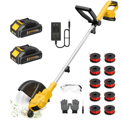 21V Electric Weed Wacker, 2-in-1 Cordless String Trimmer with 2 x2.0Ah - color: Blcak Yellow
