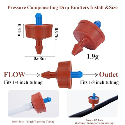 0.5 GPH Pressure Compensating Irrigation Spot Drippers,200Pcs - color: 0.5 GPH 200PCS