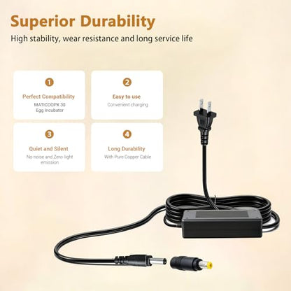Replacement for MATICOOPX Egg Incubator Power Supply Compatible with MATICOOPX MEI-30 MEI-20 Egg Incubator Humidity Display Automatic Egg Turner 12V 5A Egg Incubator Power Supply