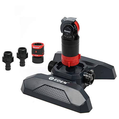 Eden 94124 Multi Pattern Turbo Gear Drive Sprinkler Plus One-Direction Misting System, with Quick Connect Set, 5-360 Degree Coverage - style: On Sled Base