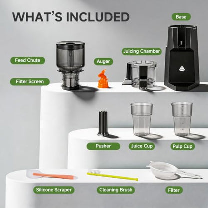 AAOBOSI Juicer Machines, Cold Press Juicer with 5.8" Wide Feed Chute Black - color: Black