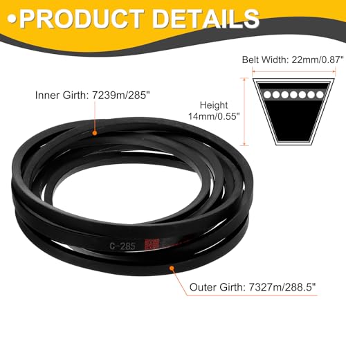 uxcell C285 Drive V-Belt 7239mm Inner Girth 22mm Width 14mm Height Rubber for Power Transmission - size: C285