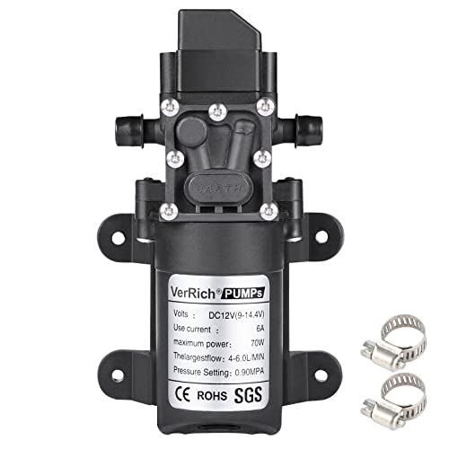 Diaphragm Pump,VerRich 12V Water Pump 70W 6A Intelligent Self Priming Sprayer Pump 6 L/Min 0.9MPA 131 PSI for RV Camper Marine Boat Garden Two Straight Connector - color: Two Straight Connector