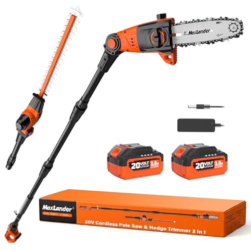 MAXLANDER 2-In-1 8" Pole Saw & 18" Hedge Trimmer, 2×3.0Ah Battery & Charger - color: Red