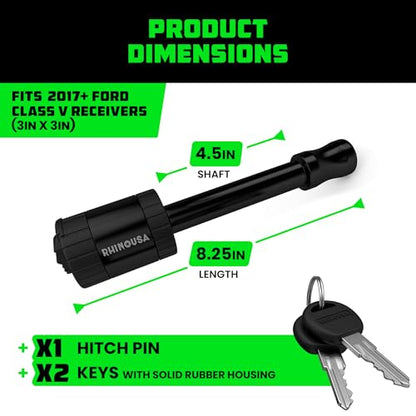 Rhino USA 3in Trailer Hitch Pin - Patented Locking Receiver Pin - color: Black, size: 3 IN - 1 Pack