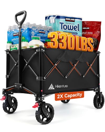Hikenture Wagons Carts Foldable 330LBS, Heavy Duty Collapsible Wagon - color: Black, size: 5.3 cu ft / 150 L