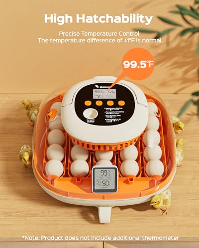 Chickcozy 25 Egg Incubator, Automatic Egg Turner with Thermometer Seat and Humidity Control, Egg Candler, 360° View with Clear Window, Incubators for Hatching Chicks (Sunlit Orange)