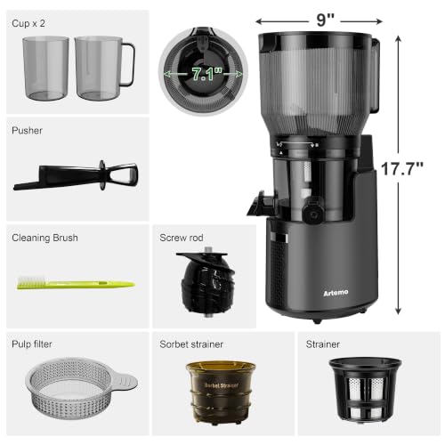 Artemo Cold Press Juicer 7.1" Large Feed Chute, 3-in-1 Cold Press Juicer