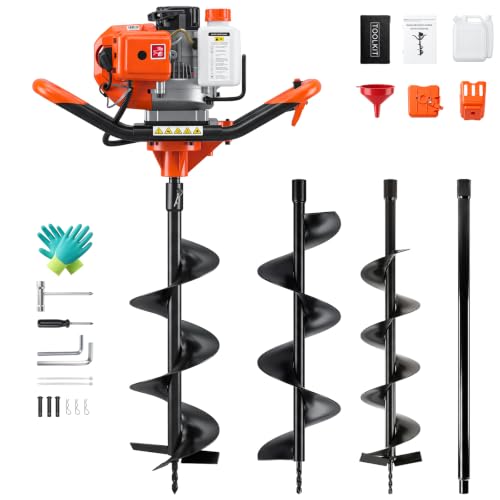 2026 Upgraded 63CC Gas Powered Post Hole Digger, 2000w 2-Stroke Earth Auger with 6" & 8" Bits - color: Orange