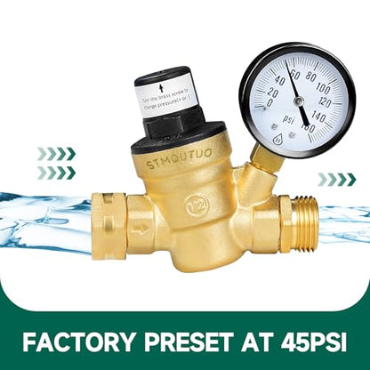 STMOUTUO RV Water Pressure Regulator Valve for Camper. Lead-Free Brass.