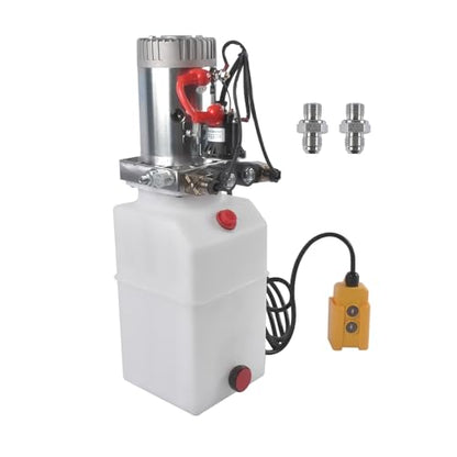 6 Quart Hydraulic Power Unit 1.6KW Power, 12V DC Double Acting Hydraulic Pump for Dump Trailer Car Lifting, Hydraulic Pump Power Unit, 6L Plastic Tank, 3200 PSI Max Pressure Weonefit - size: 6 Quart；Double Acting ; White