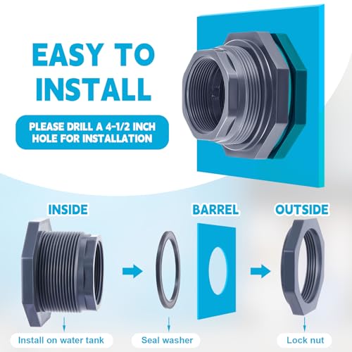2 Pcs 3 Inch Bulkhead Fitting PVC Npt Tank Connector - size: 3 Inch