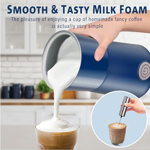 Huogary Milk Frother Simple Milk Frother and Steamer 2-in-1 Milk Steamer with Hot Milk Foam and Hot Milk for Latte, Macchiato, Cappuccinos, Blue - color: 2-in-1 Blue