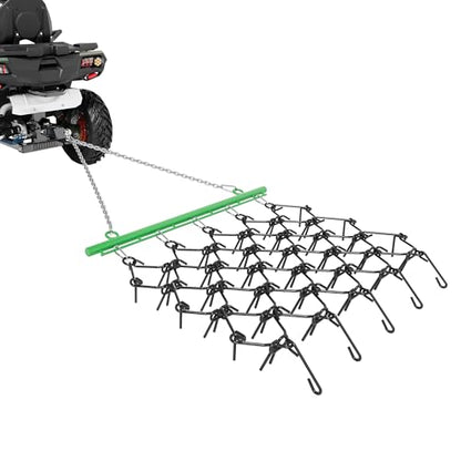 Hipicute Heavy-Duty Drag Harrow, 5' x 4.5' Heavy Duty Chain Harrow with One Chain and Fixed Cylinder, Fits ATVs UTVs and Lawn/Garden Tractors, 3/8" Tines - size: 5' x 4.5' Green