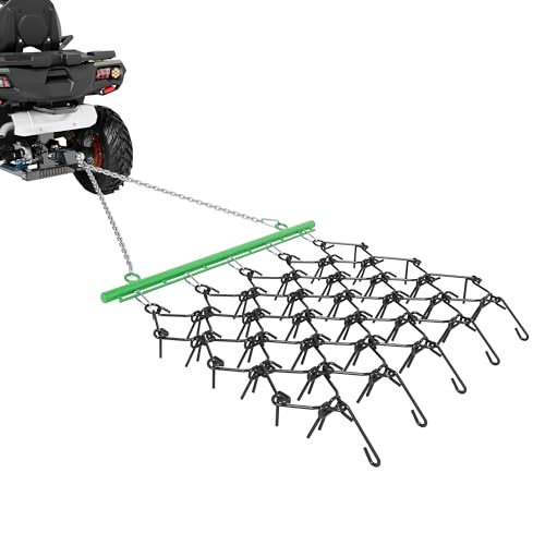5ft x 4.5ft Heavy Duty Drag Harrow - 3/8" Tines & Chain Link Mat for Arena Leveling, Pasture Maintenance, Soil Prep - Compatible with ATV, UTV, Tractor, Green - size: 5' x 4.5', 3/8" Tines(Green)