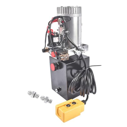 4 Quart Hydraulic Power Unit 1.6-3.0KW Power, 12V DC Electric Hydraulic Power Double Acting Power-Up Supply Unit Trailer Pump Replacement for Dump Truck Car Lifts 6 Port 3200PSI Vahaha