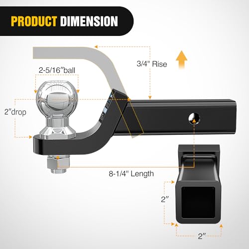 Nilight Trailer Hitch Ball Mount Fits 2-5/16" Receiver with 2" Ball 2" Drop - size: 2-5/16" Ball & 2" Drop