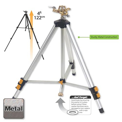 Melnor 65162AMZ Metal Pulsating Sprinkler with QuickConnect Set, Amazon Bundle, XT Tripod - style: Tripod, Metal Head