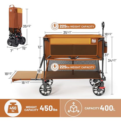TIMBER RIDGE 400L Folding Double Decker Wagon with Brakes, 54" Extra Long - color: Orange, size: Double Decker