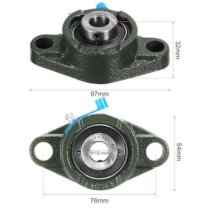 uxcell 2pcs UCFL201-8 Pillow Block Bearings 1/2 inch Bore Self Alignment, Solid Cast Iron Base Mounted Chrome Steel Bearings - size: UCFL201-8