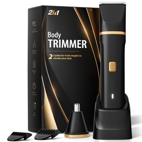 Risina Body Trimmer for Men, 2-in-1 Groin & Body Hair Trimmer, IPX7 Waterproof Electric Razor, Ball & Pubic Hair Trimmer for Private Areas, Ceramic Blade Body Shaver, Rechargeable Grooming Kit - color: Black