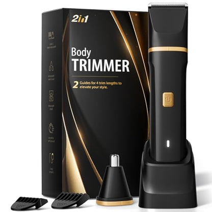 Risina Body Trimmer for Men, 2-in-1 Groin & Body Hair Trimmer, IPX7 Waterproof Electric Razor, Ball & Pubic Hair Trimmer for Private Areas, Ceramic Blade Body Shaver, Rechargeable Grooming Kit - color: Black