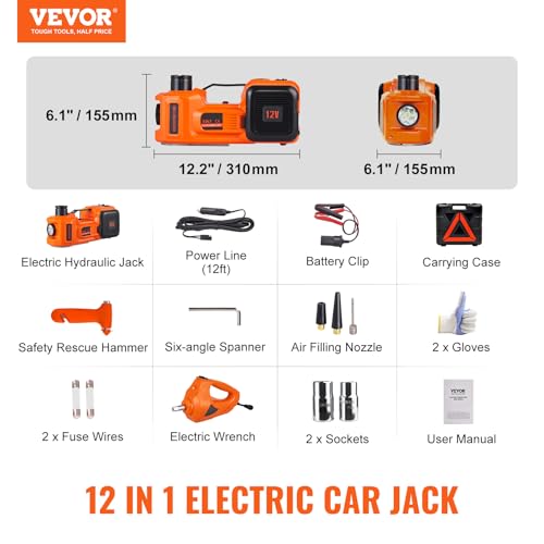 VEVOR Electric Car Jack 5 Ton with Electric Impact Wrench & Inflator Pump