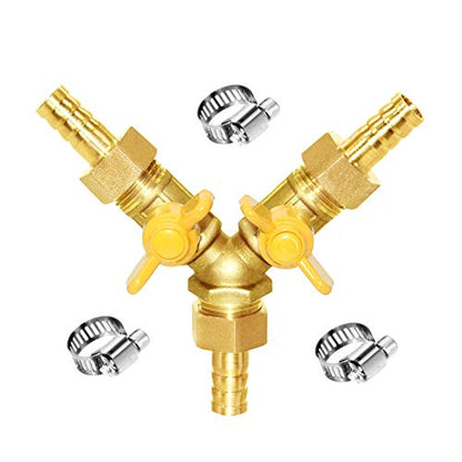 Joywayus 3 Way Shut off Ball Valve 1/2" Hose Barb Y Shaped 2 Switch Brass Fitting - size: 1/2 Inch - 1 pc