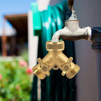 Hourleey Brass Garden Hose Splitter (2 Way), Solid Brass Hose Y Splitter 2 Valves with 2 Extra Rubber Washers (4 Pack) - size: 4 Pack - 2 Way
