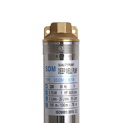 Submersible Pumps 3" OD Pipe 220-240V/60HZ 0.75KW 1HP Stainless Steel 1" Outlet Submersible Bore Pump Deep Well Pump with Control Box for Farm Irrigation - size: 220-240V/60Hz 0.75KW 1"