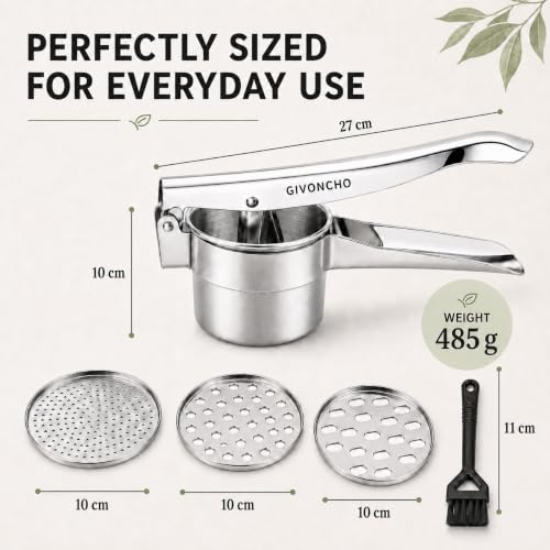 Stainless Steel Potato Ricer & Masher Set, 15 oz, 3 Discs & Brush