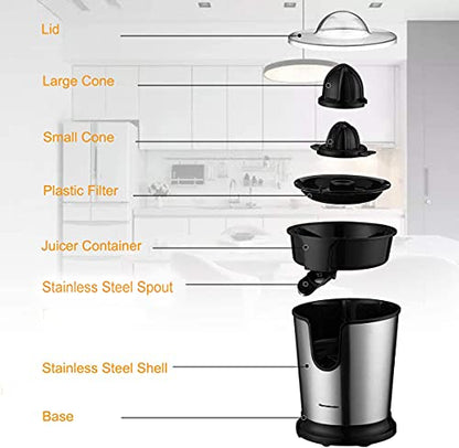 Homeleader Electric Citrus Juicer, Lemon Squeezer with Stainless Steel, Orange Squeezer